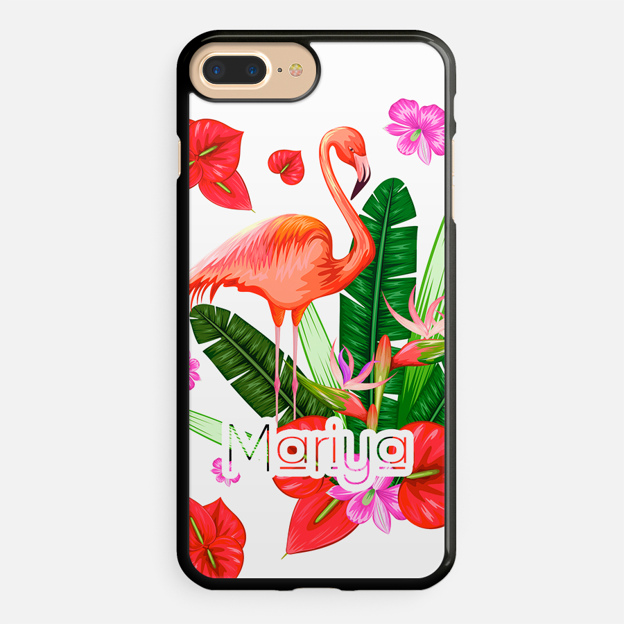 Чехол для мобильного Именной чехол с тропическими растениями и фламинго
