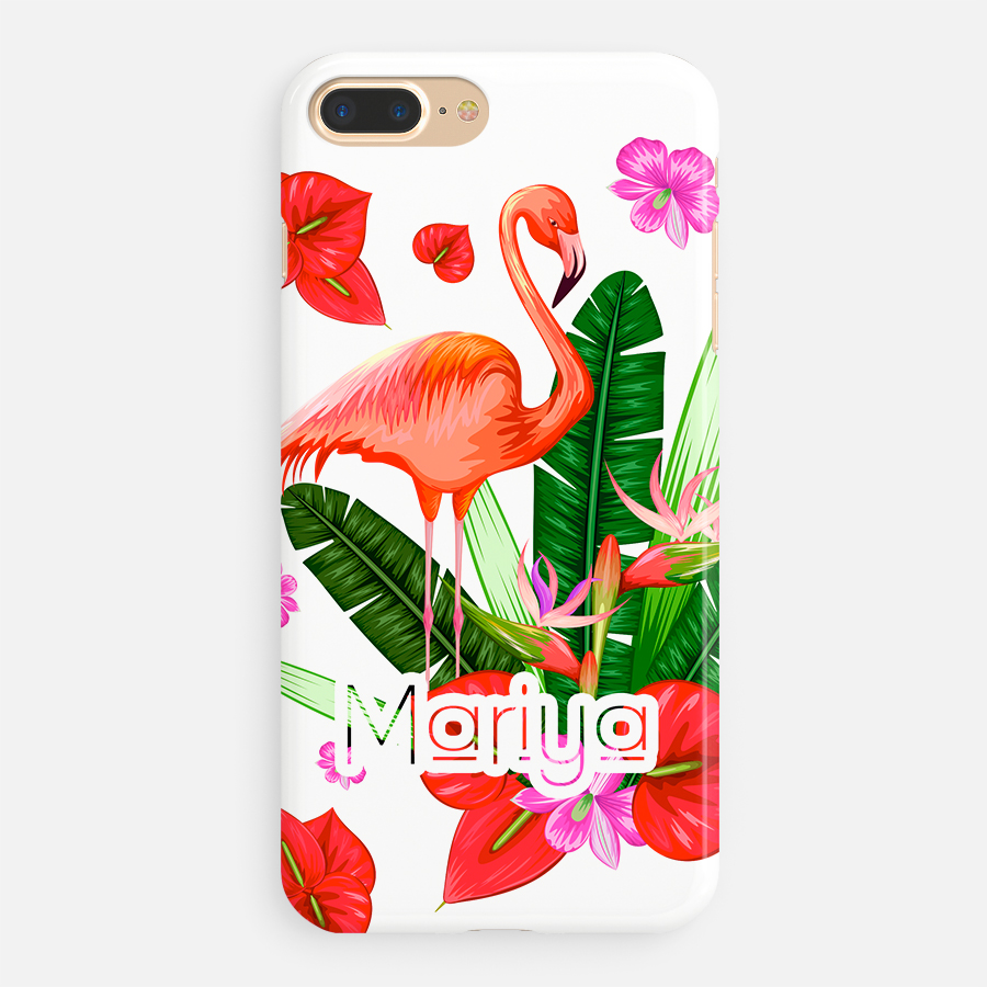 Чехол для телефона Именной чехол с тропическими растениями и фламинго